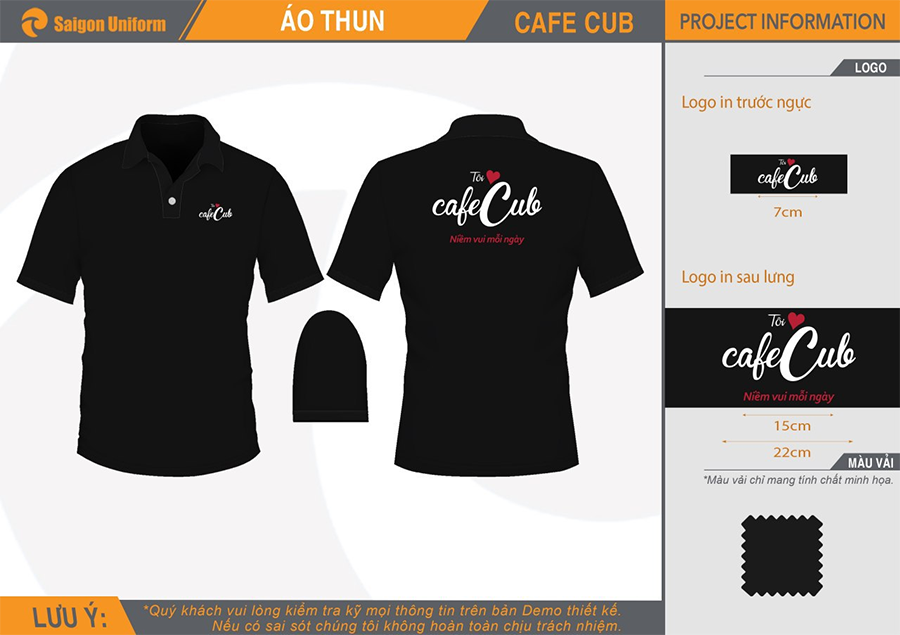 Thiết kế chi tiết áo thun đồng phục Cafe Cub